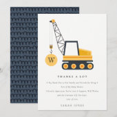 Carte De Remerciements Véhicule de grue de construction mignon Shower de (Devant / Derrière)