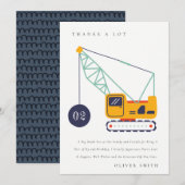 Carte De Remerciements Véhicule grue de construction mignon pour annivers (Devant / Derrière)