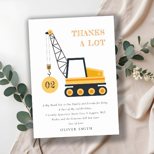 Carte De Remerciements Véhicule grue de construction mignon pour annivers