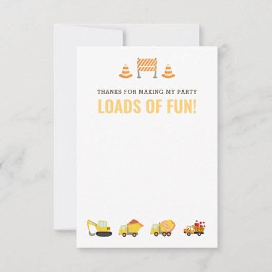 Carte De Remerciements Véhicules de construction Garçon fête d'anniversai (Devant)