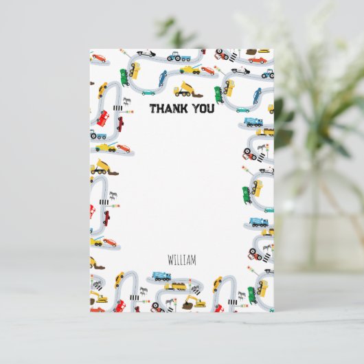 Carte De Remerciements Véhicules de transport Voitures & Camions Route En (Debout devant)