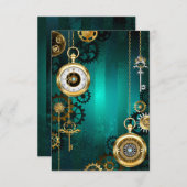 Carte De Remerciements Veille bijoux Steampunk sur un Arrière - plan vert (Devant / Derrière)