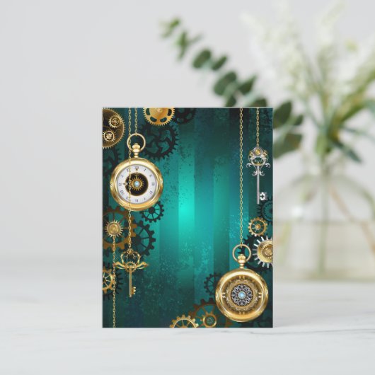 Carte De Remerciements Veille bijoux Steampunk sur un Arrière - plan vert (Debout devant)