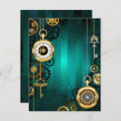 Carte De Remerciements Veille bijoux Steampunk sur un Arrière - plan vert (Devant / Derrière)