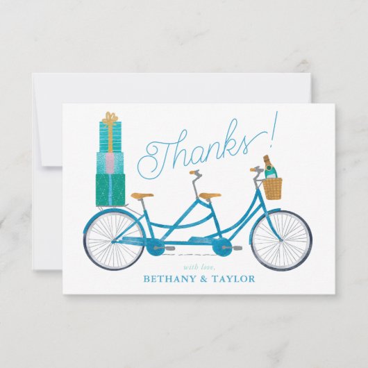 Carte De Remerciements Vélo tandem aquarelle pour deux (Devant)