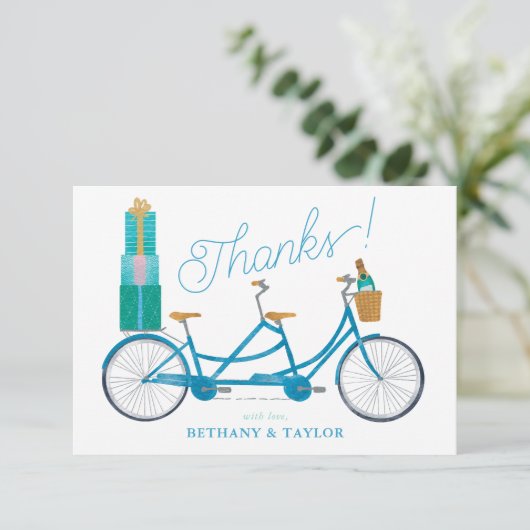 Carte De Remerciements Vélo tandem aquarelle pour deux (Debout devant)