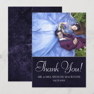Carte De Remerciements Velvety Indigo Damask   Photo Grunge de minuit