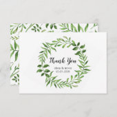 Carte De Remerciements Verdure Aquarelle Vert couronne Mariage botanique (Devant / Derrière)