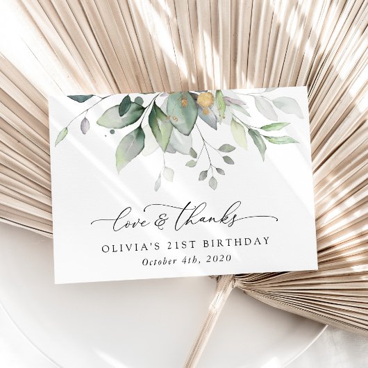 Carte De Remerciements Verdure, Eucalyptus Feuilles, Boho, Anniversaire
