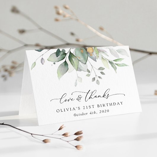 Carte De Remerciements Verdure, Eucalyptus Feuilles, Boho, Anniversaire