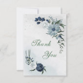 Carte De Remerciements verdure fleurie blanche et bleue (Devant)