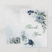 Carte De Remerciements verdure fleurie blanche et bleue (Devant / Derrière)