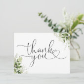 Carte De Remerciements Verdure Floral Élégant Script Coeur (Debout devant)