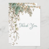 Carte De Remerciements Verdure Floral Garland Script Mariage élégant (Devant / Derrière)