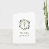 Carte De Remerciements Verdure minimale et Croix d'or | Confirmations (Devant)