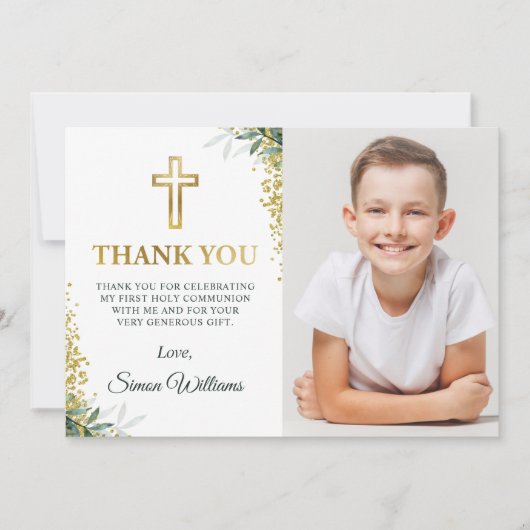 Carte De Remerciements Verdure moderne Croix d'or Parties scintillant pre (Devant)