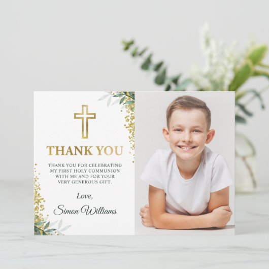 Carte De Remerciements Verdure moderne Croix d'or Parties scintillant pre (Debout devant)