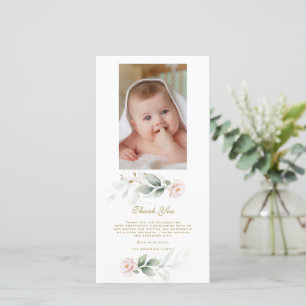 Carte De Remerciements Verdure rose Floral Or photo Christening