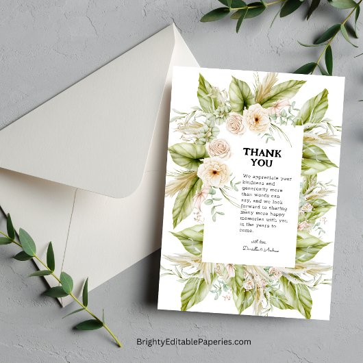 Carte De Remerciements Verdure unique Pampas Lumineux Grass Tropical