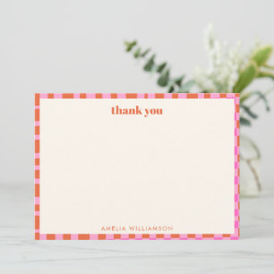 Carte De Remerciements Vérificateur Abstrait Rose Orange Douce Mariée
