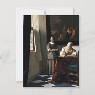Carte De Remerciements Vermeer - Lady Écrire une lettre avec sa bonne