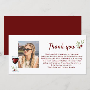 Carte De Remerciements Verre à vin rouge Branches Photo Anniversaire