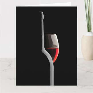 Carte De Remerciements Verre à vin rouge élégant et bouteille. Fond noir