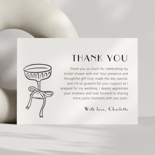 Carte De Remerciements Verre Champagne Noir Avec Fête des mariées Bow