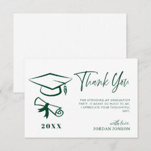 Carte De Remerciements Vert Blanc Minimaliste Moderne Graduation