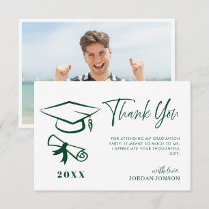 Carte De Remerciements Vert blanc minimaliste Moderne Photo Graduation