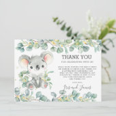 Carte De Remerciements Vert chic rustique Cute Koala Baby shower Boy (Debout devant)
