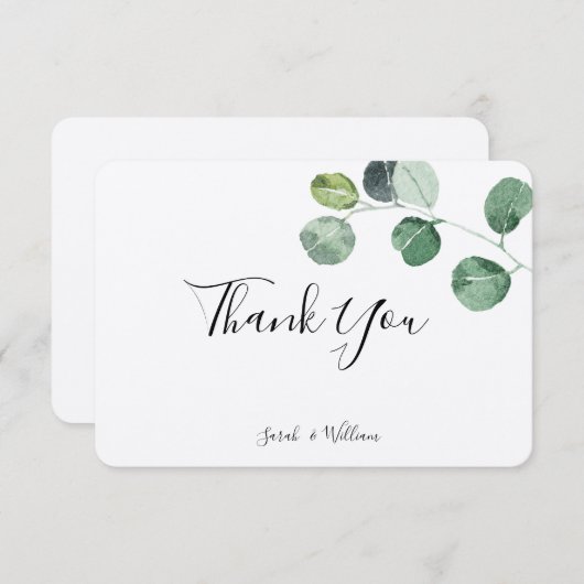 Carte de remerciements vert d'eucalyptus (Devant / Derrière)