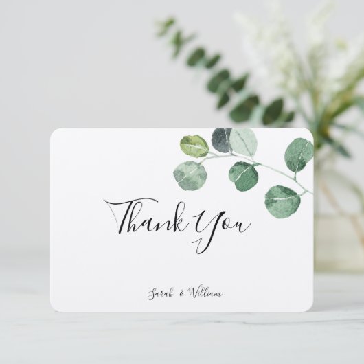 Carte de remerciements vert d'eucalyptus (Debout devant)