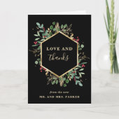 Carte De Remerciements Vert doré Noir | Photo Mariage de Noël (Devant)