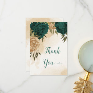 Carte De Remerciements Vert émeraude beige or botanique mariage
