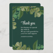 Carte De Remerciements Vert émeraude Élégante verdure rustique feuilles l (Devant / Derrière)