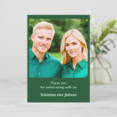 Carte De Remerciements Vert Émeraude Monochrome À Thème Avec Mariage Phot (Debout devant)