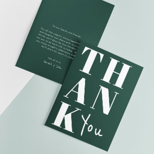 Carte De Remerciements Vert émeraude Simple Mariage minimaliste audacieux