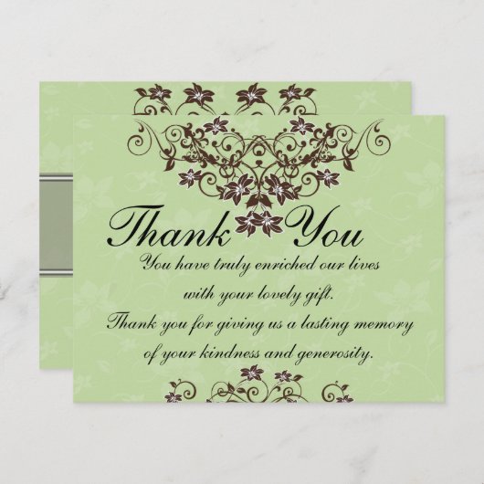 Carte de remerciements - vert et brun chocolat en (Devant / Derrière)