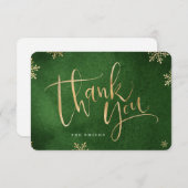 Carte De Remerciements vert et or simple moderne Calligraphie Noël (Devant / Derrière)