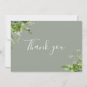 Carte De Remerciements Vert Floral Élégant Script Sage Vert
