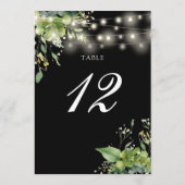 Carte De Remerciements Vert Floral String Lights Numéro de tableau (Dos)