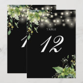 Carte De Remerciements Vert Floral String Lights Numéro de tableau (Devant / Derrière)