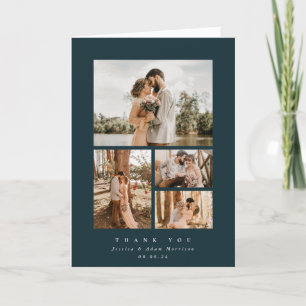 Carte De Remerciements Vert foncé Élégant minimal 4 Mariage photo