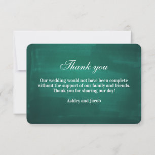 Carte De Remerciements Vert foncé mariage moderne. Simple émeraude élégan