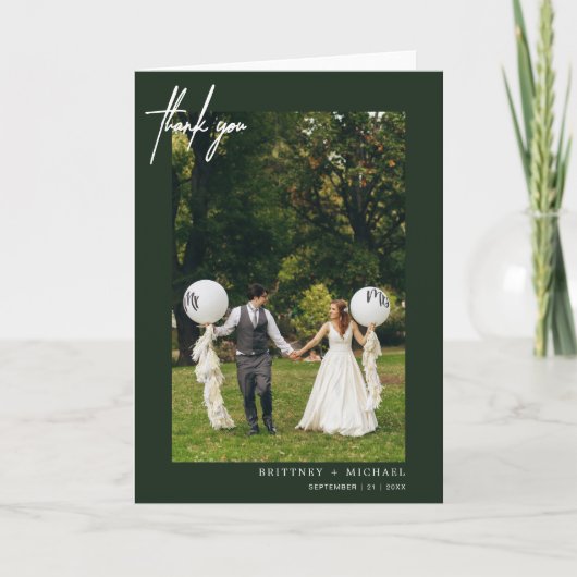 Carte De Remerciements Vert Forêt Moderne Lettré À La Main (Devant)