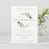 CARTE DE REMERCIEMENTS VERT GOLD FOLIAGE WREATH GRAND OUVERTURE INVITATIO (Debout devant)
