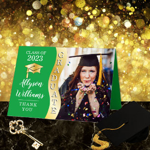 Carte De Remerciements Vert   Gold Graduate Wave Grad Casquette photo
