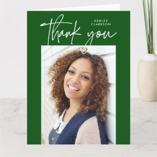 Carte De Remerciements Vert Moderne Calligraphie Photo Graduation Plier