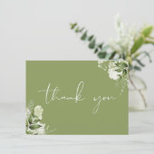 Carte De Remerciements Vert mousse botanique verdure élégante script (Debout devant)
